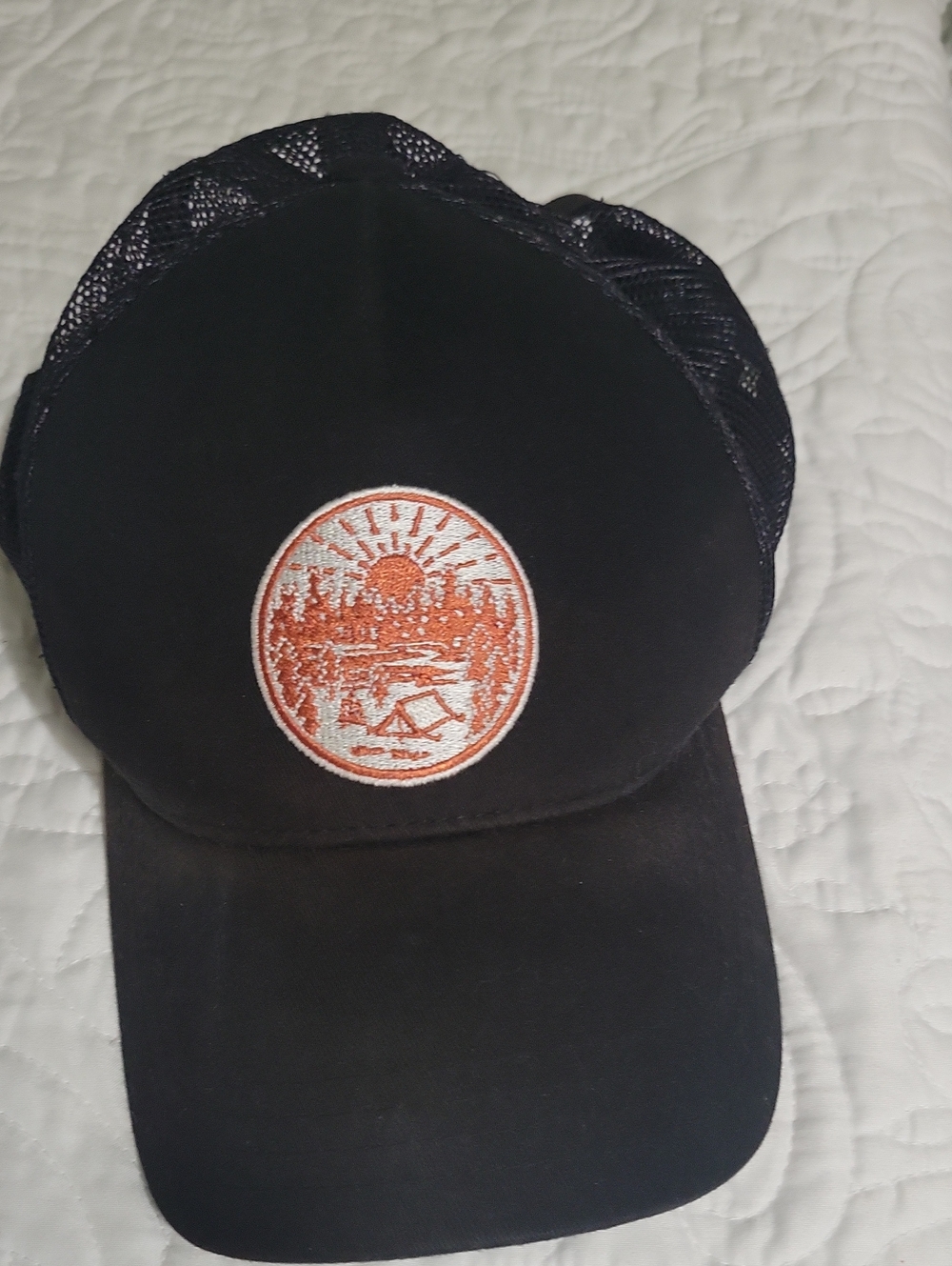Black  Hat with Orange Scenic Patch